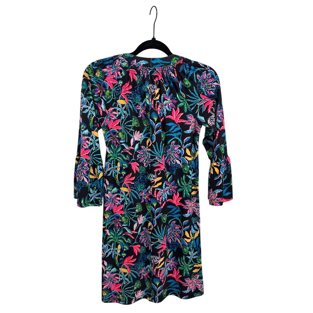 Lilly Pulitzer Norris 3/4 Sleeve Dress Black Floral Onyx Paradise Glow Size XXS - Picture 2 of 5